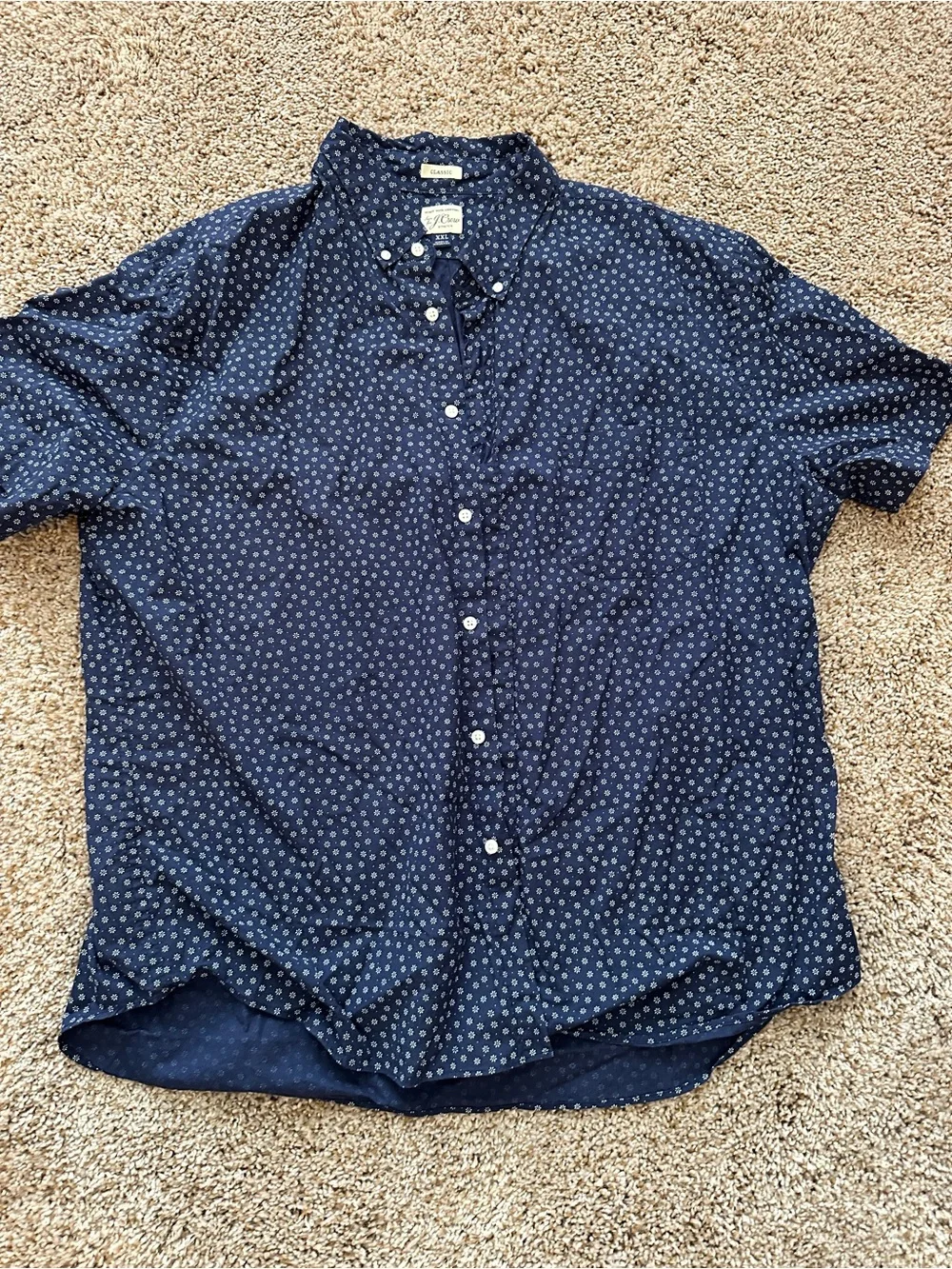 J. Crew Navy Button-Down Shirt with White Floral Print